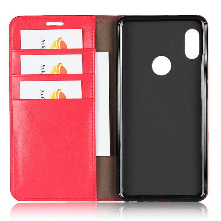 Crazy Horse Texture Genuine Leather Wallet Stand Shell for Xiaomi Mi A2 / Mi 6X - Red-4