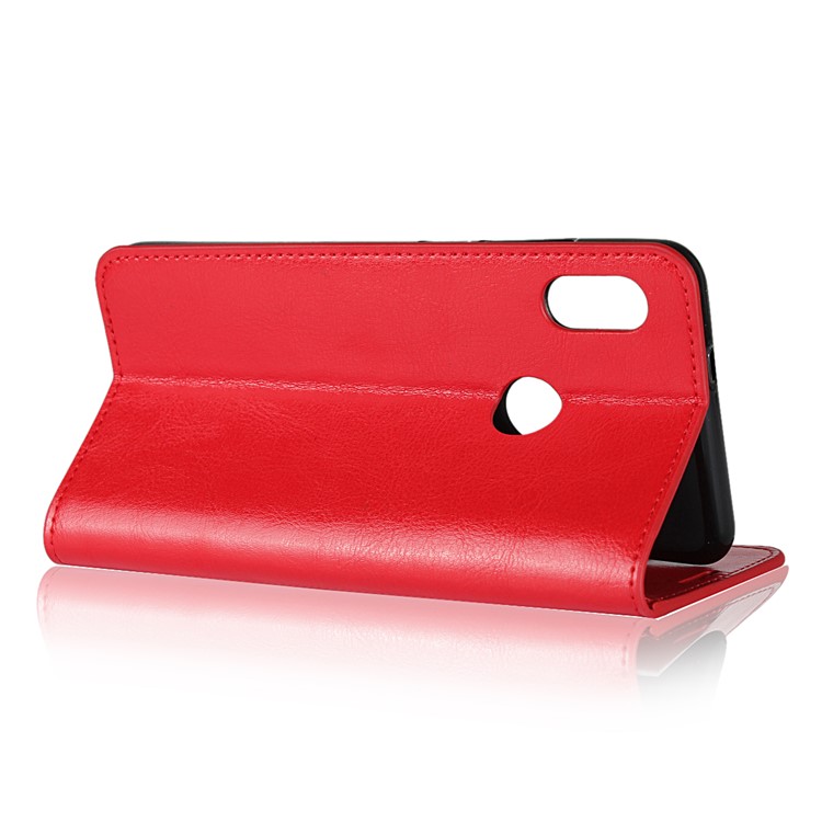 Crazy Horse Texture Genuine Leather Wallet Stand Shell for Xiaomi Mi A2 / Mi 6X - Red-6