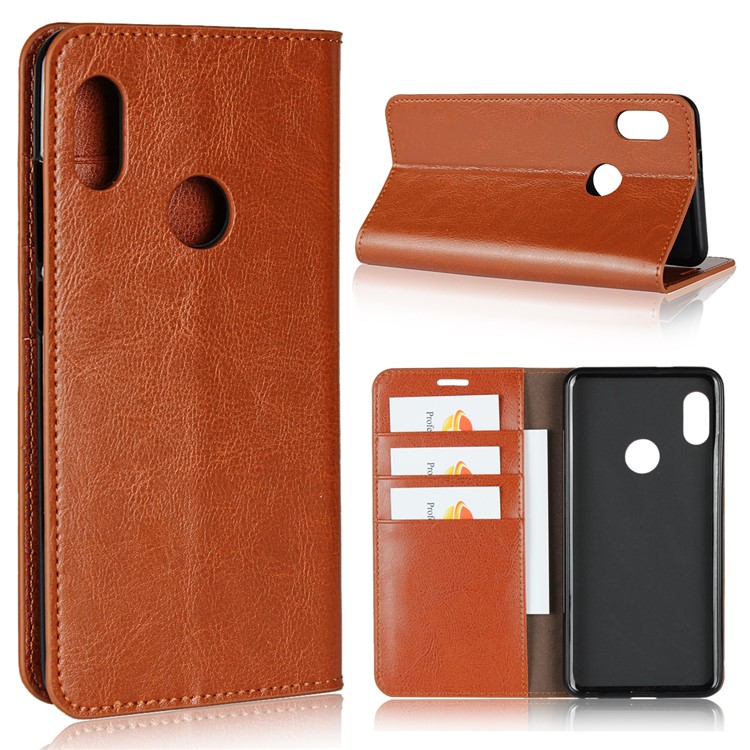 Crazy Horse Texture Genuine Leather Wallet Stand Mobile Cover for Xiaomi Mi A2 / Mi 6X - Brown-1