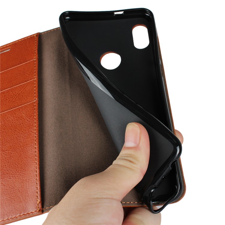 Crazy Horse Texture Genuine Leather Wallet Stand Mobile Cover for Xiaomi Mi A2 / Mi 6X - Brown-5