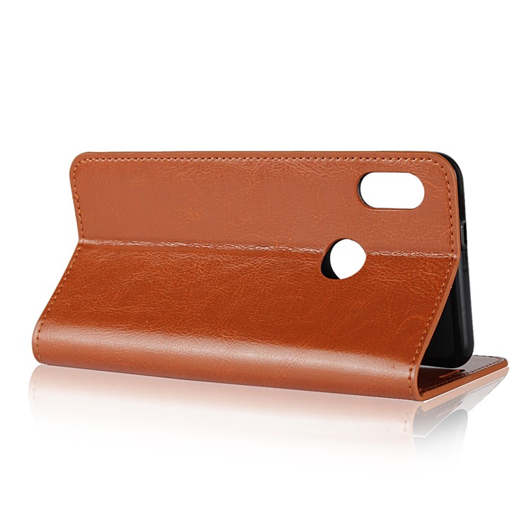 Crazy Horse Texture Genuine Leather Wallet Stand Mobile Cover for Xiaomi Mi A2 / Mi 6X - Brown-6
