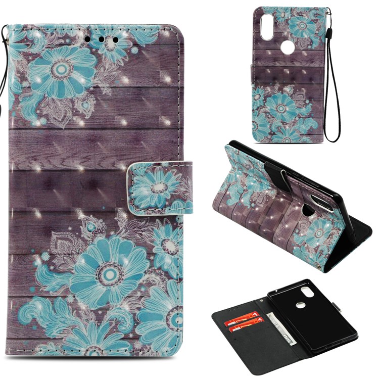 Pattern Printing Light Spot Decor PU Leather Magnetic Stand Casing for Xiaomi Mi Mix 2s - Blue Flower-1