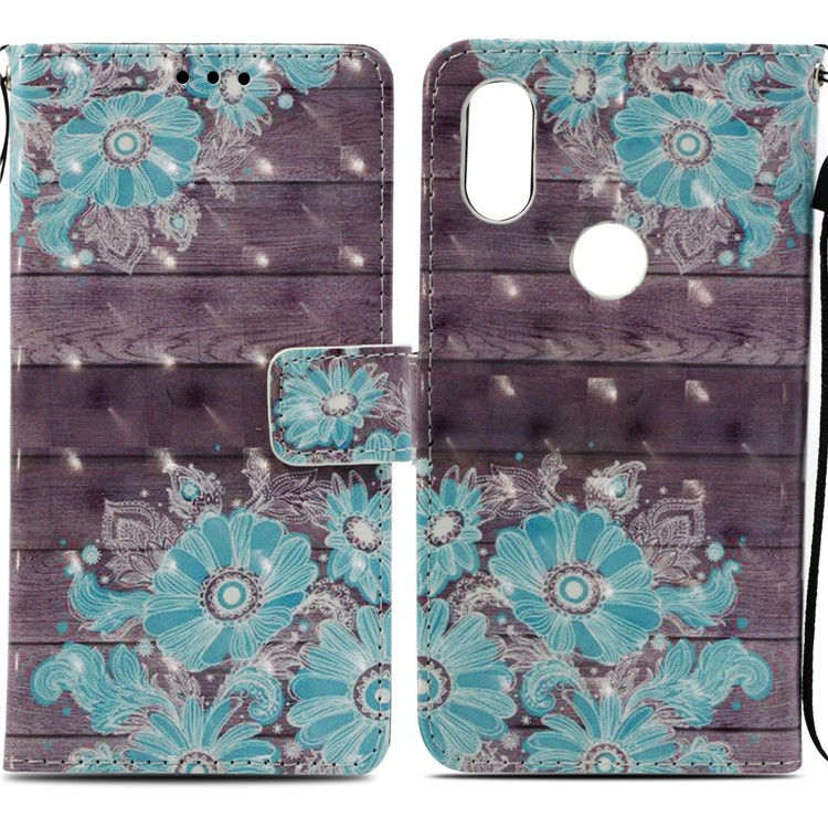 Pattern Printing Light Spot Decor PU Leather Magnetic Stand Casing for Xiaomi Mi Mix 2s - Blue Flower-3