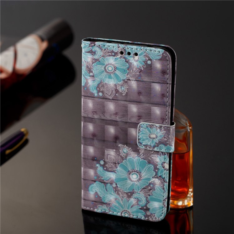 Pattern Printing Light Spot Decor PU Leather Magnetic Stand Casing for Xiaomi Mi Mix 2s - Blue Flower-7