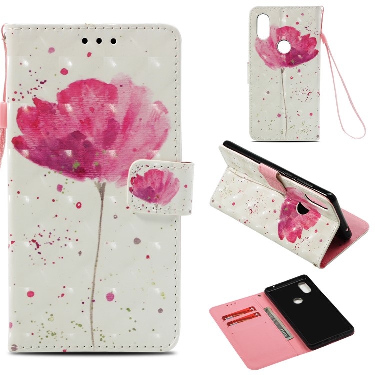 Pattern Printing Light Spot Decor PU Leather Magnetic Stand Mobile Phone Shell for Xiaomi Mi Mix 2s - Pink Flower-1