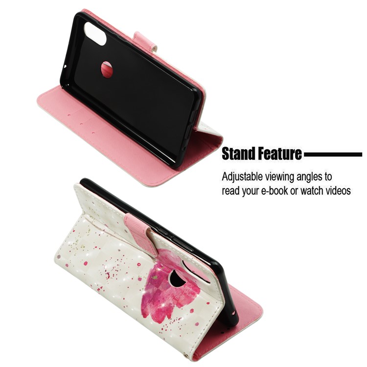 Pattern Printing Light Spot Decor PU Leather Magnetic Stand Mobile Phone Shell for Xiaomi Mi Mix 2s - Pink Flower-4