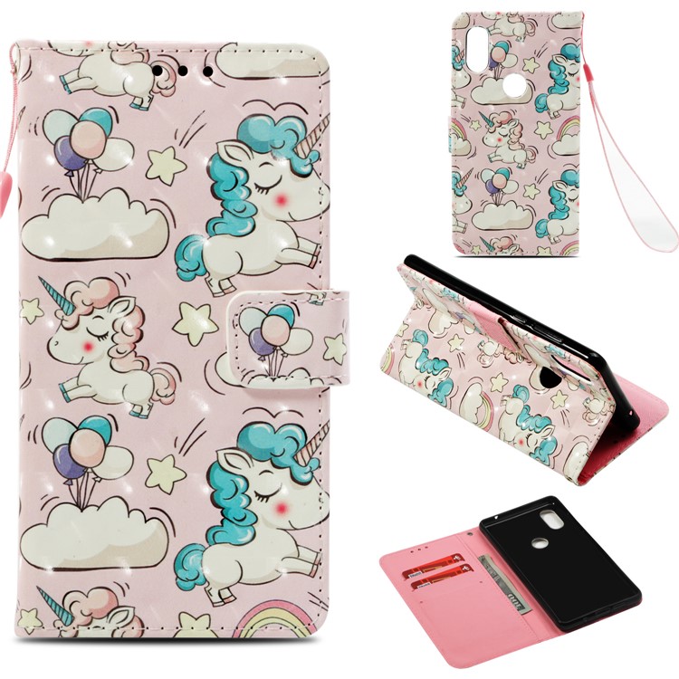 Pattern Printing Light Spot Decor PU Leather Magnetic Stand Cell Phone Shell for Xiaomi Mi Mix 2s - Shy Unicorn-1