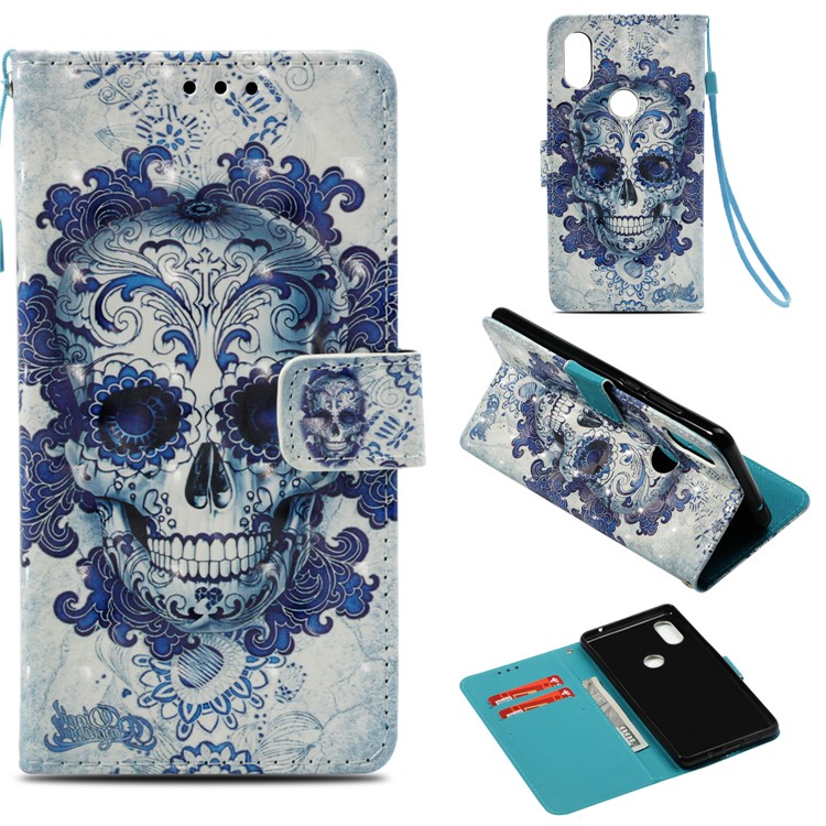 Decoración De Punto De Luz De Impresión Decoración De Cuero De PU Soporte Protector Magnético Para Xiaomi Mi Mix 2s - Cráneo-1
