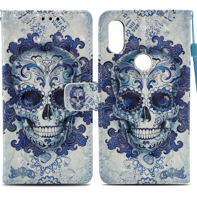Decoración De Punto De Luz De Impresión Decoración De Cuero De PU Soporte Protector Magnético Para Xiaomi Mi Mix 2s - Cráneo-3