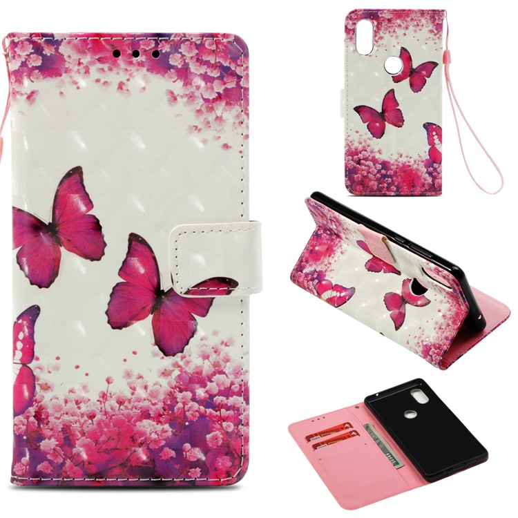 Pattern Printing Light Spot Decor PU Leather Magnetic Stand Protective Casing for Xiaomi Mi Mix 2s - Pink Butterfly-1