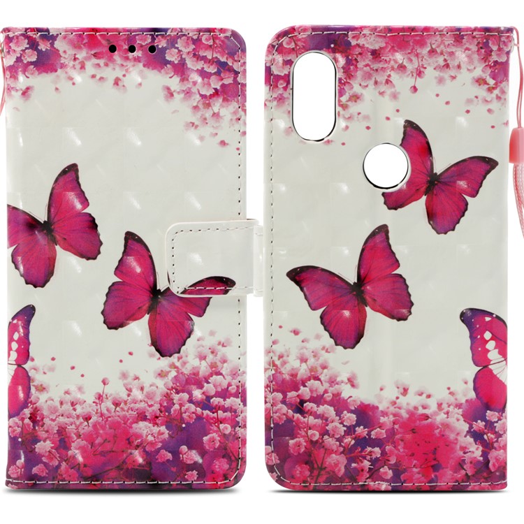 Pattern Printing Light Spot Decor PU Leather Magnetic Stand Protective Casing for Xiaomi Mi Mix 2s - Pink Butterfly-3