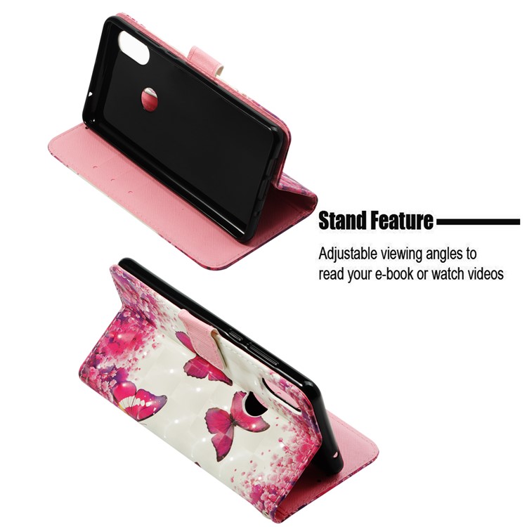 Pattern Printing Light Spot Decor PU Leather Magnetic Stand Protective Casing for Xiaomi Mi Mix 2s - Pink Butterfly-4