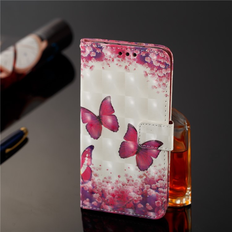 Pattern Printing Light Spot Decor PU Leather Magnetic Stand Protective Casing for Xiaomi Mi Mix 2s - Pink Butterfly-7