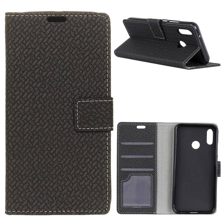 Woven Texture Wallet Stand Leather Protective Case for Xiaomi Mi 8 SE (5.88-inch) - Black-1