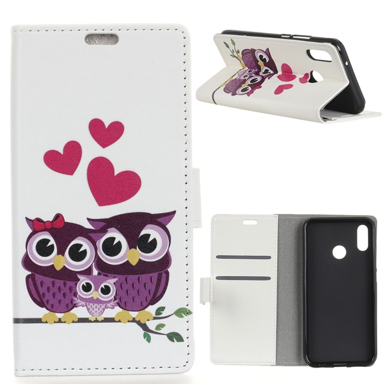 Pattern Printing Stand Leather Wallet Mobile Case for Xiaomi Mi 8 SE (5.88-inch) - Sweet Owl Family-1