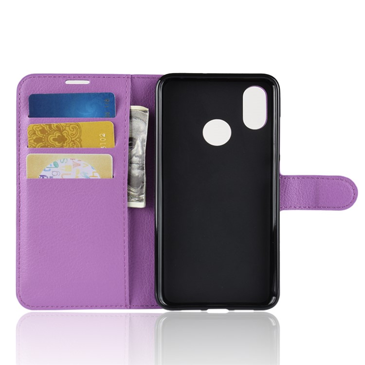 Litchi Skin Stand Leather Card Holder Case Cover for Xiaomi Mi 8 (6.21-inch) - Purple-3