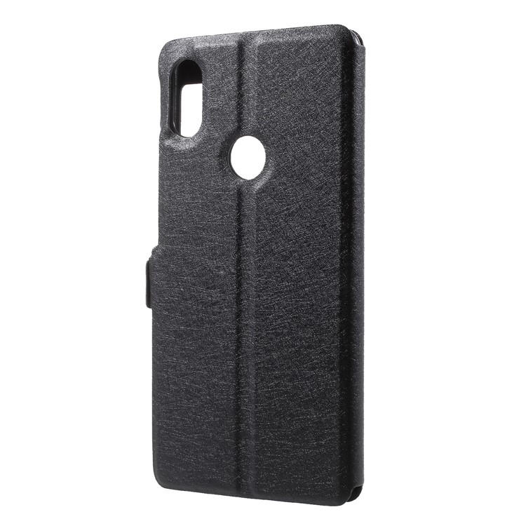 Silk Texture Dual View Window Leather Stand Flip Cover for Xiaomi Redmi S2 / Y2 - Black-2