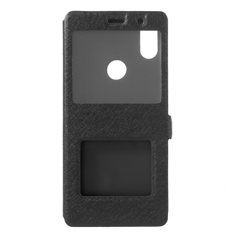 Silk Texture Dual View Window Leather Stand Flip Cover for Xiaomi Redmi S2 / Y2 - Black-3