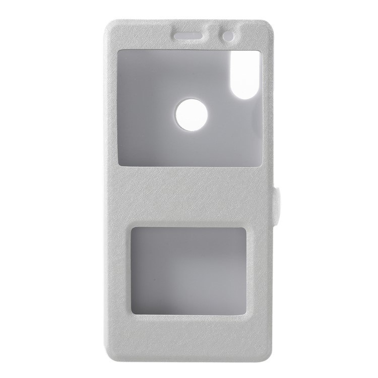 Silk Texture Dual View Window Leather Stand Folio Case for Xiaomi Redmi S2 / Y2 - White-1