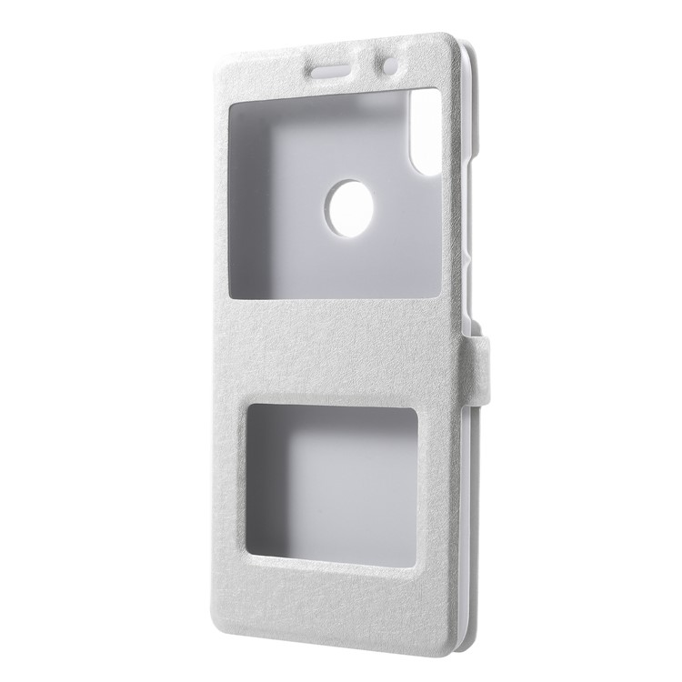 Silk Texture Dual View Window Leather Stand Folio Case for Xiaomi Redmi S2 / Y2 - White-3