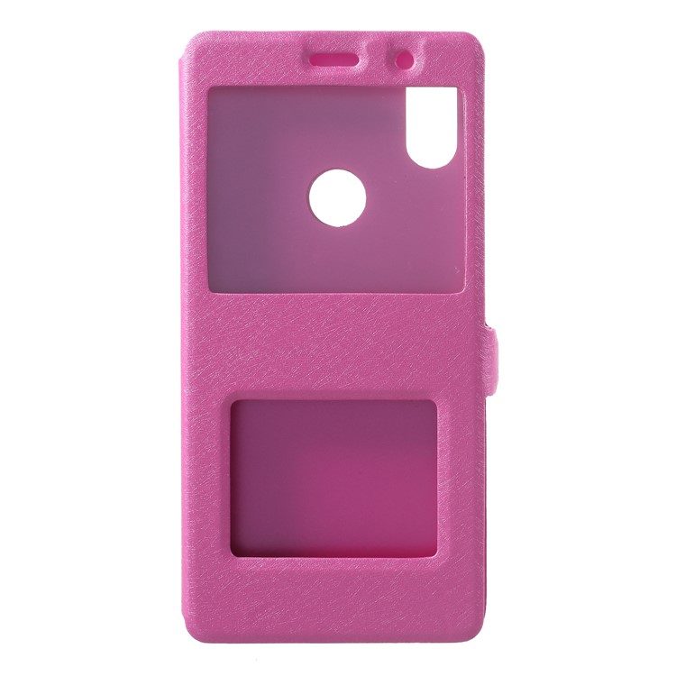 Silk Texture Dual View Window Leather Stand Folio Phone Cover Accessory for Xiaomi Redmi S2 / Y2 - Rose-1