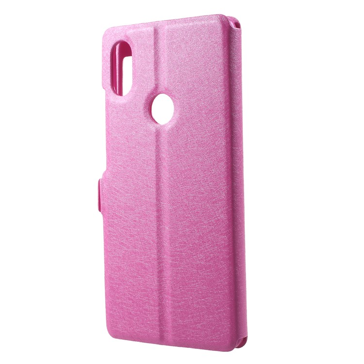 Silk Texture Dual View Window Leather Stand Folio Phone Cover Accessory for Xiaomi Redmi S2 / Y2 - Rose-2