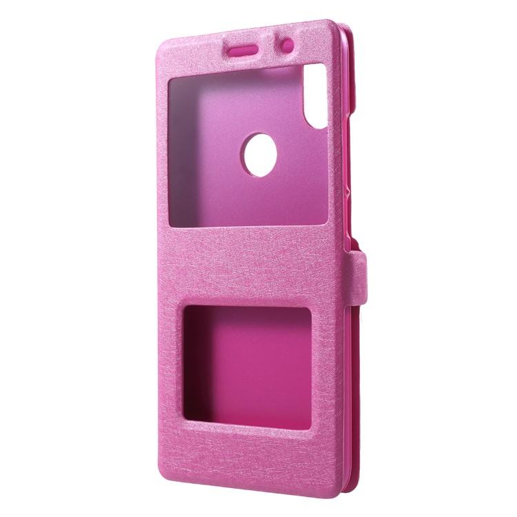 Silk Texture Dual View Window Leather Stand Folio Phone Cover Accessory for Xiaomi Redmi S2 / Y2 - Rose-3