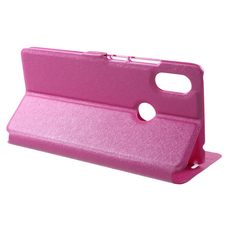 Silk Texture Dual View Window Leather Stand Folio Phone Cover Accessory for Xiaomi Redmi S2 / Y2 - Rose-4