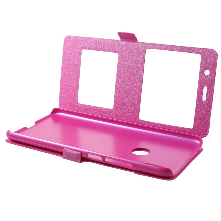 Silk Texture Dual View Window Leather Stand Folio Phone Cover Accessory for Xiaomi Redmi S2 / Y2 - Rose-5