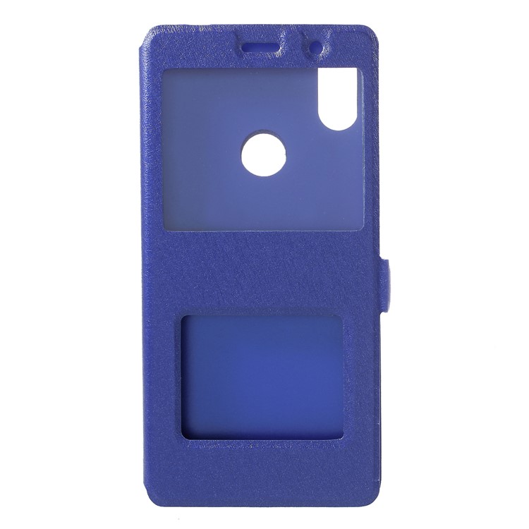 Silk Texture Dual View Window Leather Stand Mobile Phone Casing for Xiaomi Redmi S2 / Y2 - Blue-1