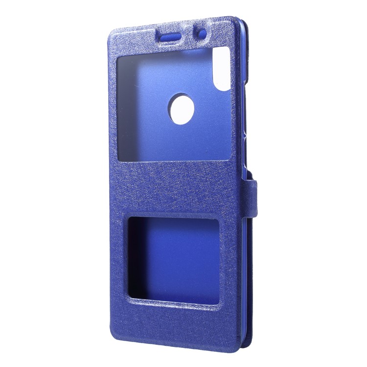 Silk Texture Dual View Window Leather Stand Mobile Phone Casing for Xiaomi Redmi S2 / Y2 - Blue-3