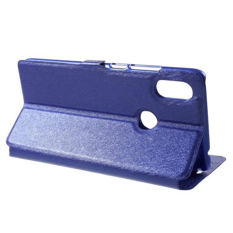 Silk Texture Dual View Window Leather Stand Mobile Phone Casing for Xiaomi Redmi S2 / Y2 - Blue-4