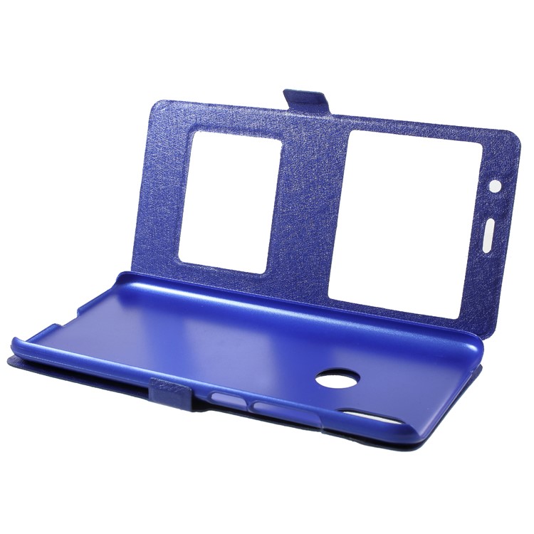 Silk Texture Dual View Window Leather Stand Mobile Phone Casing for Xiaomi Redmi S2 / Y2 - Blue-5