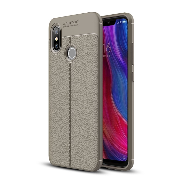Grey - Litchi Skin TPU Mobile Phone Casing for Xiaomi Mi 8 (6.21-inch)
