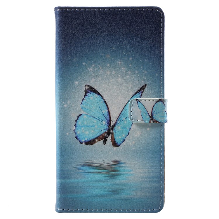 Pattern Printing PU Leather Phone Shell for Xiaomi Mi 8 (6.21-inch) - Blue Butterfly-1