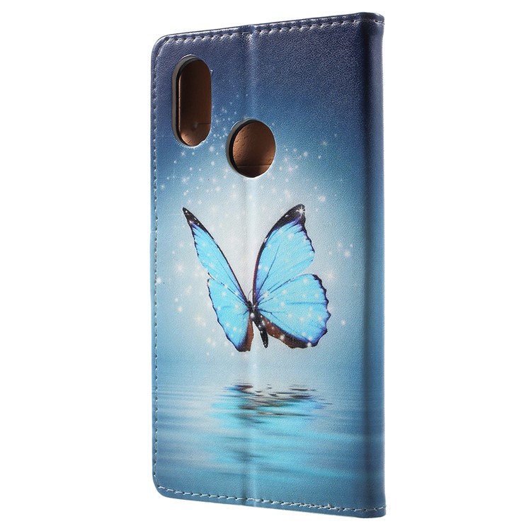 Pattern Printing PU Leather Phone Shell for Xiaomi Mi 8 (6.21-inch) - Blue Butterfly-3