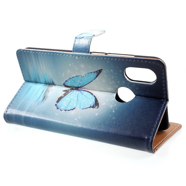 Pattern Printing PU Leather Phone Shell for Xiaomi Mi 8 (6.21-inch) - Blue Butterfly-4