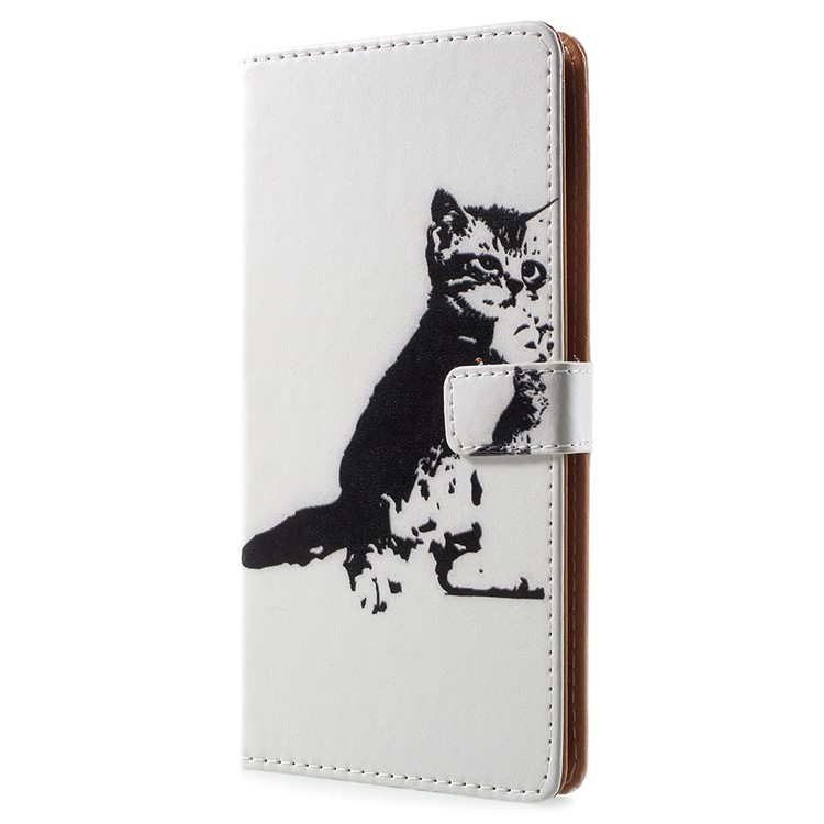 Pattern Printing PU Leather Phone Casing for Xiaomi Mi 8 (6.21-inch) - Black and White Cat-2