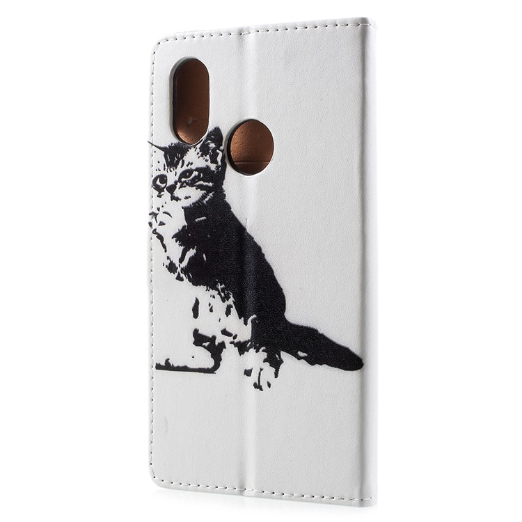 Pattern Printing PU Leather Phone Casing for Xiaomi Mi 8 (6.21-inch) - Black and White Cat-3
