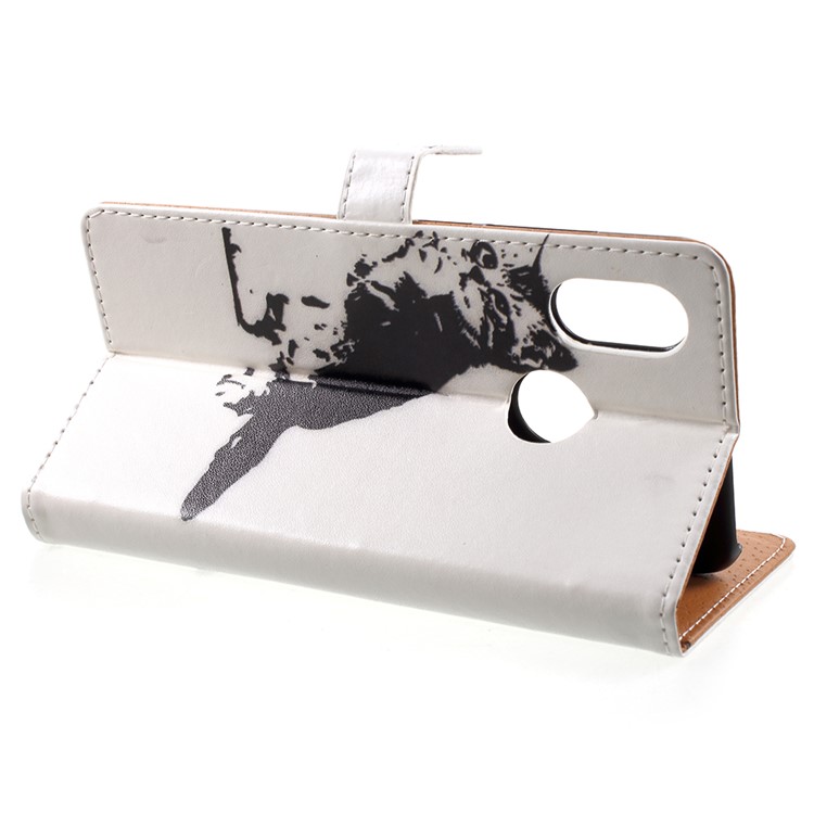 Pattern Printing PU Leather Phone Casing for Xiaomi Mi 8 (6.21-inch) - Black and White Cat-4