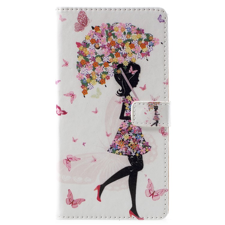 Pattern Printing PU Leather Phone Accessory Shell for Xiaomi Mi 8 (6.21-inch) - Flowered Girl Holding Umbrella-1