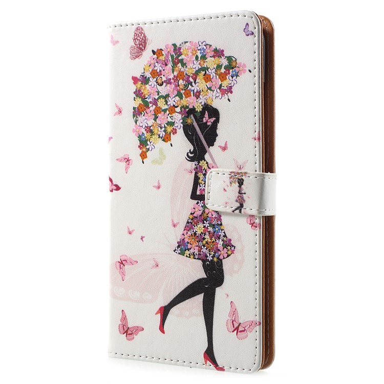 Pattern Printing PU Leather Phone Accessory Shell for Xiaomi Mi 8 (6.21-inch) - Flowered Girl Holding Umbrella-2