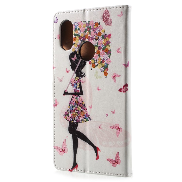 Pattern Printing PU Leather Phone Accessory Shell for Xiaomi Mi 8 (6.21-inch) - Flowered Girl Holding Umbrella-3