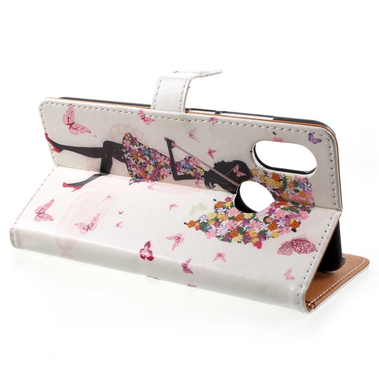 Pattern Printing PU Leather Phone Accessory Shell for Xiaomi Mi 8 (6.21-inch) - Flowered Girl Holding Umbrella-4
