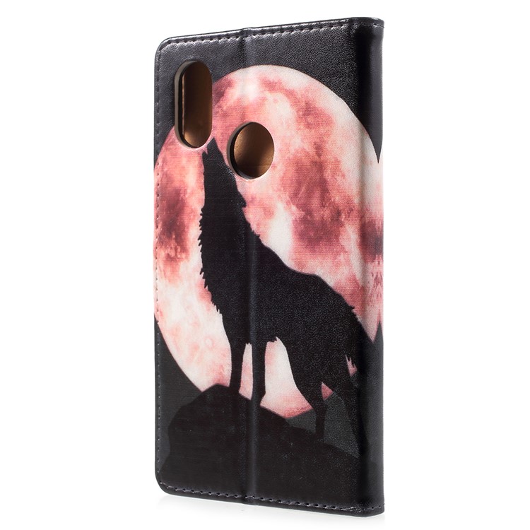 Pattern Printing PU Leather Phone Protection Cover for Xiaomi Mi 8 (6.21-inch) - Wolf Howling at the Moon-3