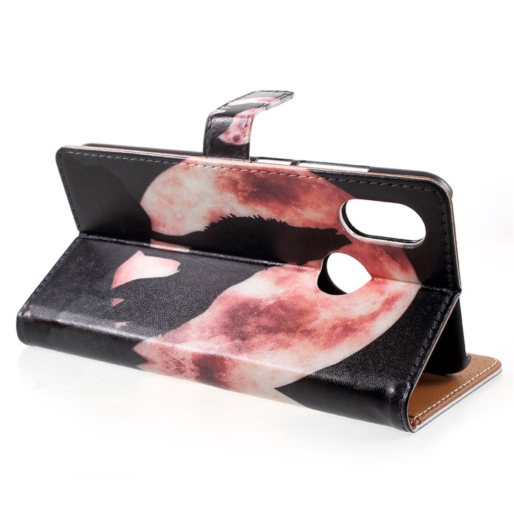 Pattern Printing PU Leather Phone Protection Cover for Xiaomi Mi 8 (6.21-inch) - Wolf Howling at the Moon-4
