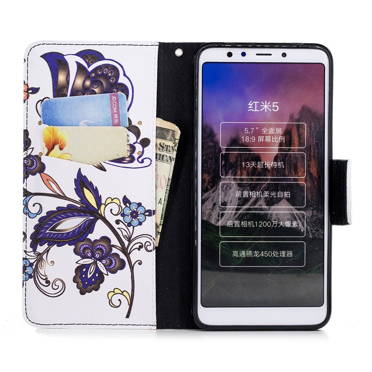 Pattern Printing Wallet Stand Leather Flip Case for Xiaomi Redmi 5 - Butterfly and Flower-8