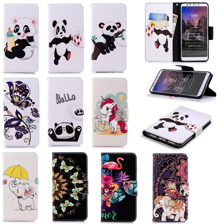 Pattern Printing Wallet Stand Leather Flip Cover for Xiaomi Redmi 5 - Panda Playing Football-9