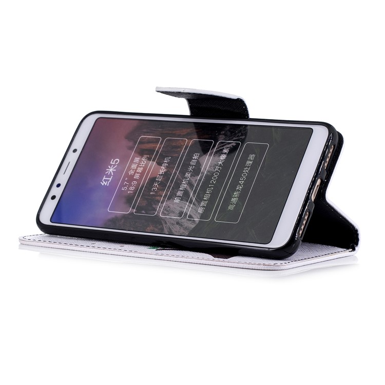 Patterned Wallet Stand Leather Phone Shell for Xiaomi Redmi 5 - Panda Climbing Tree-5