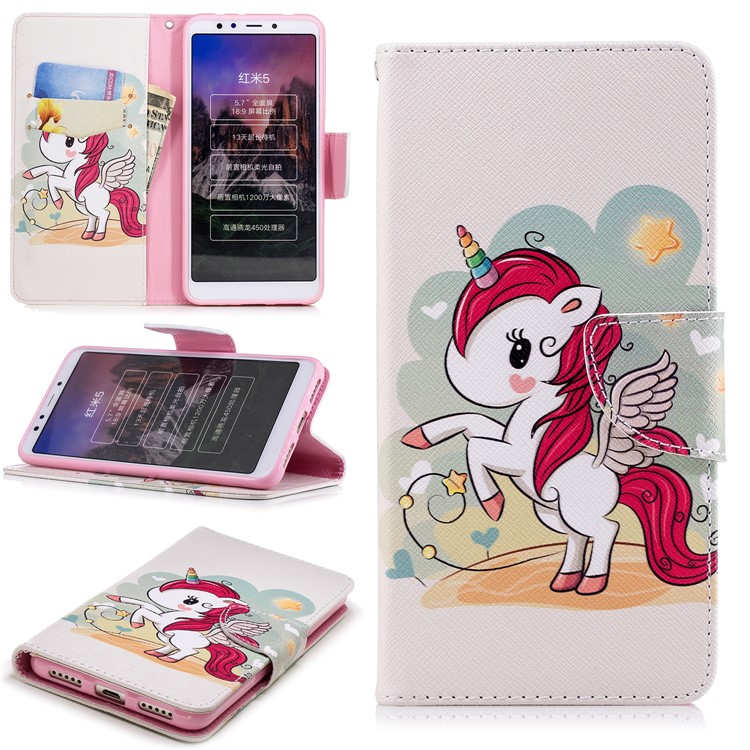 Pattern Printing Wallet Stand Leather Mobile Casing for Xiaomi Redmi 5 - Unicorn-1